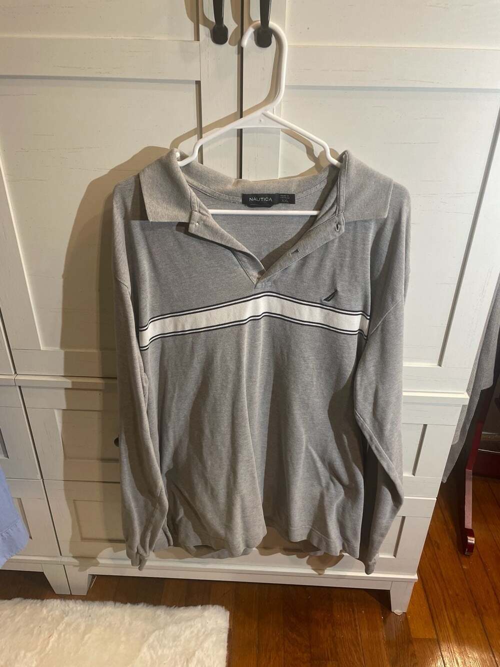Nautica Men's XXL Long Sleeve Striped Chest Polo Shirt Gray
